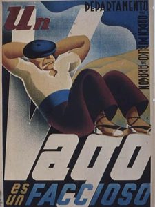 An Aragonese poster declaring that “The Lazy Man is a Fascist.” Even Anarchists found that raising productivity was a necessity if they were to win the war and defend the gains of the Revolution. Source: Tisa, John, ed. The Palette and the Flame: Posters of the Spanish Civil War. New York: International Publishers, c1979