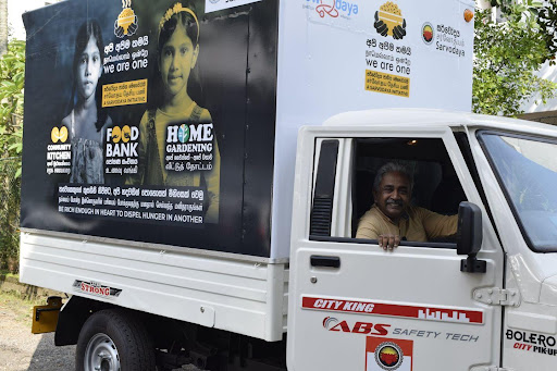 Dr. Vinya Ariyaratne hands-on with the We Are One Campaign. Credit: Sarvodaya