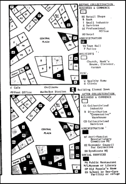 A map showing how collectivization affected the geography of a Spanish village.