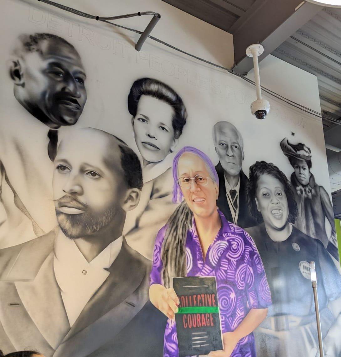 A mural depicting Dr. Jessica Gordon-Nembhard and some of the historical figures depicted in her book.