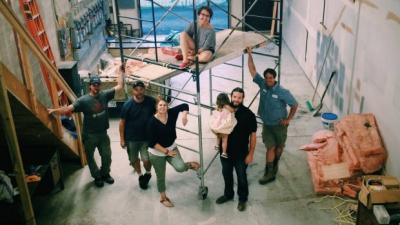The co-operative owners of Together We're Bitter in a photo during construction of their new brewery near downtown Kitchener. TWB opens Feb. 10. (Facebook)